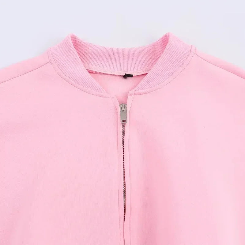 Solid Zip Front Coat and Trousers Two Piece Set for Women Autumn
