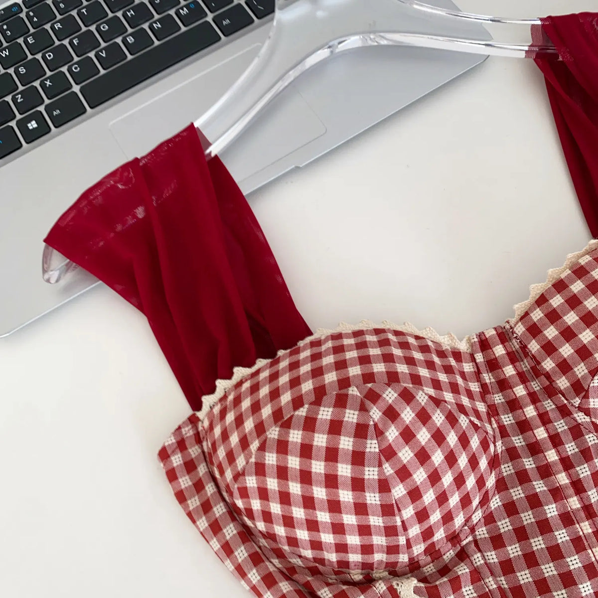 Retro Gingham Lace Up Bustier Corset Top for Women