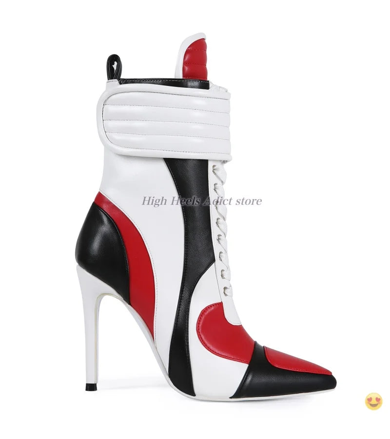 Stiletto Pointy Toe Lace Up Leather Midcalf Boots For Women