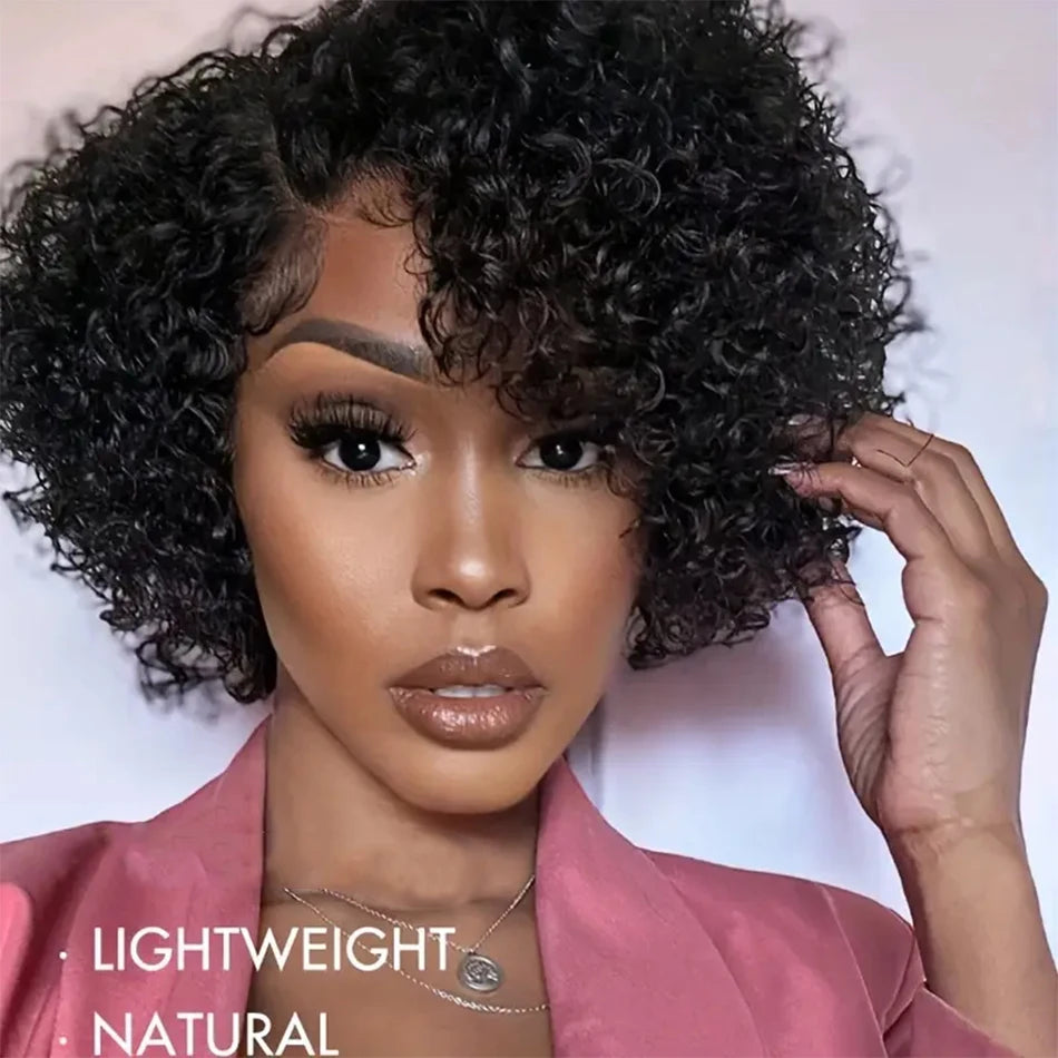 Curly Pixie Cut Lace Frontal Human Hair Wig for Women