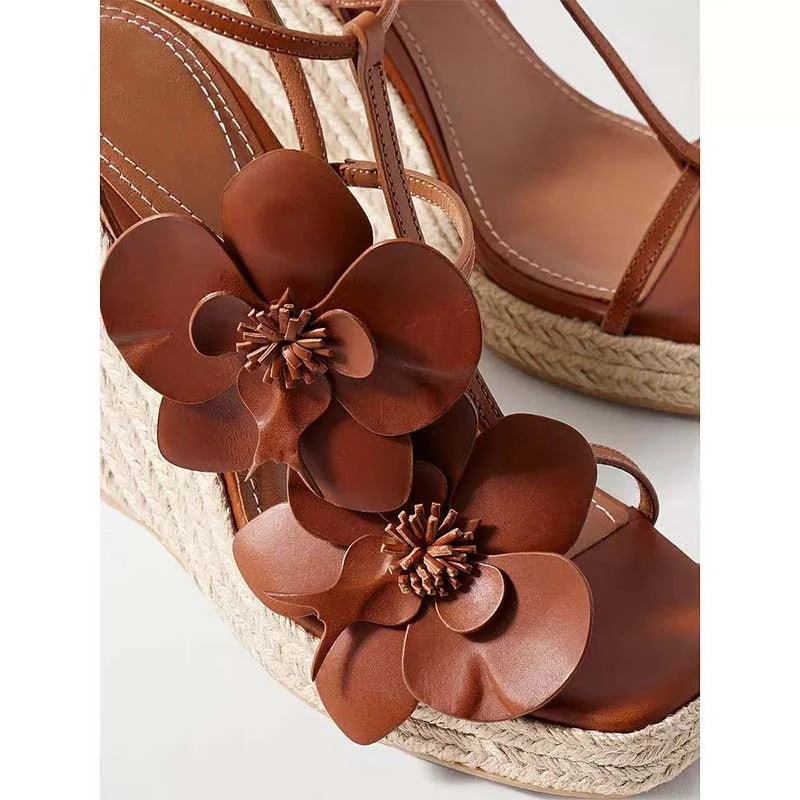 Gold Flower Woven High Heel Sandals