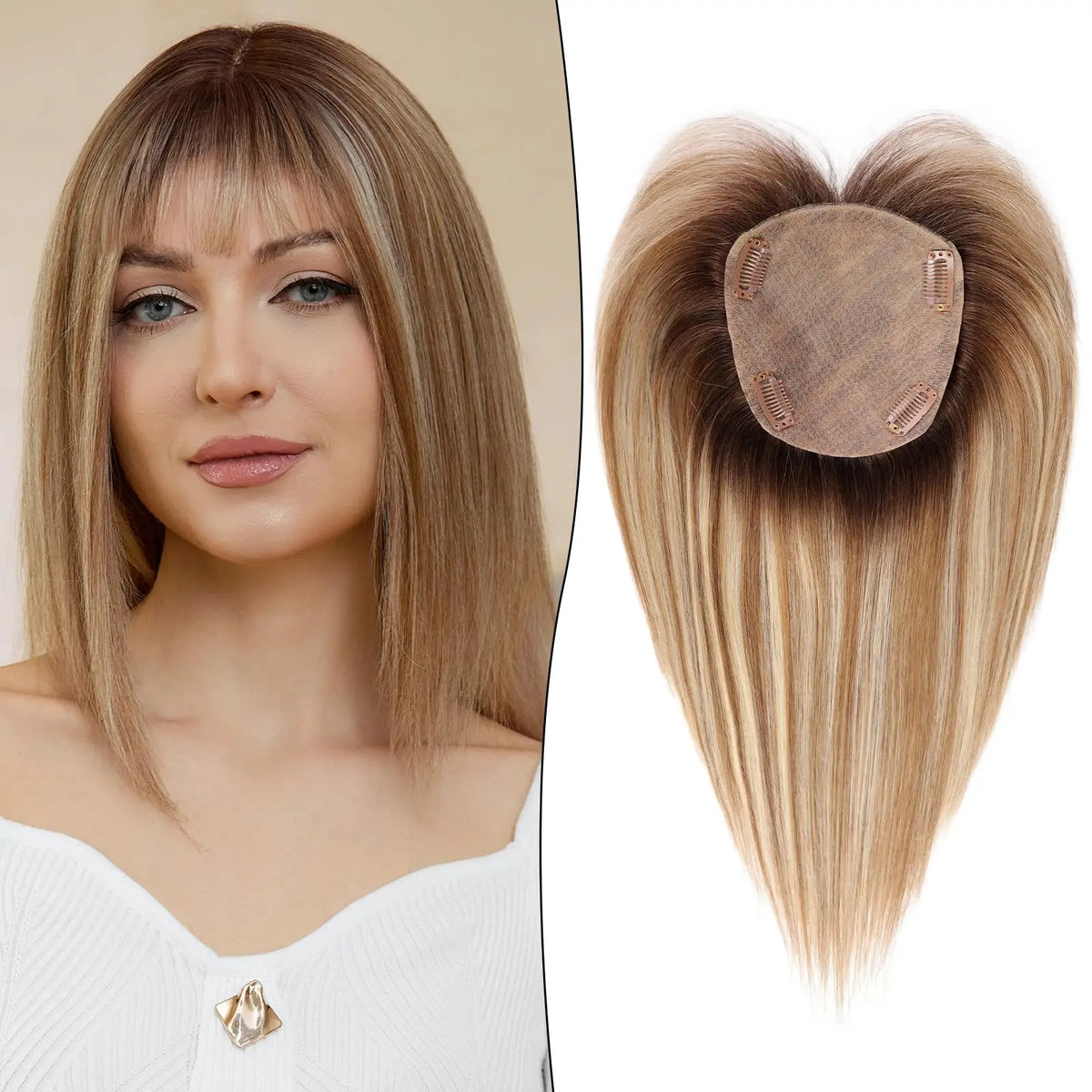 Golden Brown Blonde Mixed Remy Human Hair Topper for Women