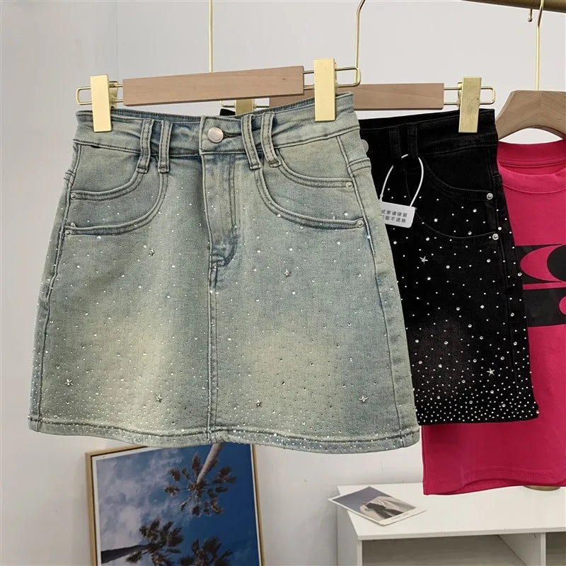High-Waisted Mini Dress With Rhinestone Embellishments Sensible Design Denim Skirt For Women New Summer Style #17
