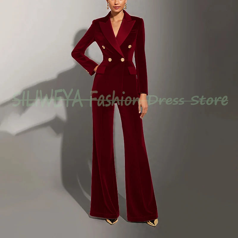 Double Breasted Velvet Suit Set