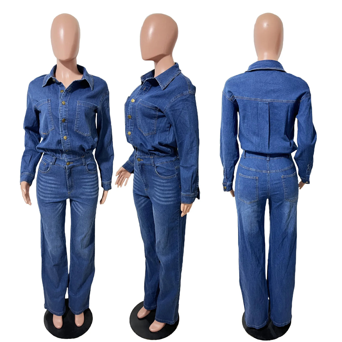 Washed Distressed Denim Jumpsuit