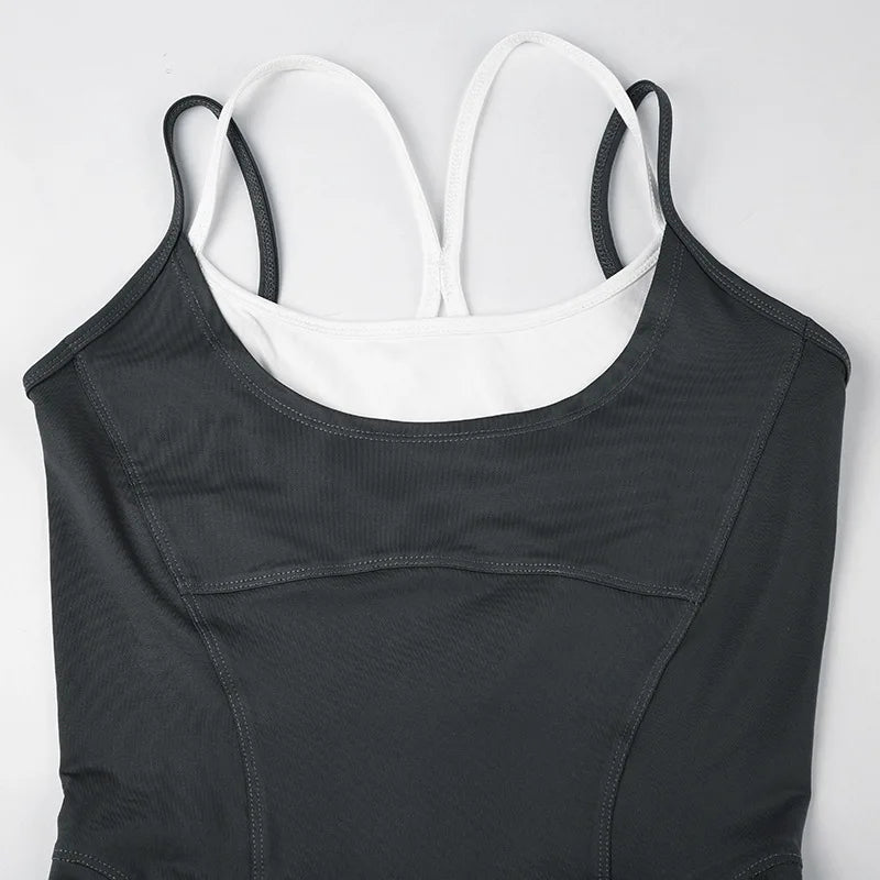 BOOFEENAA Patchwork Bodycon Halter Backless Jumpsuit Women Leggings Sports Yoga Clothes One Piece Outfits Active Wear C56-CI24