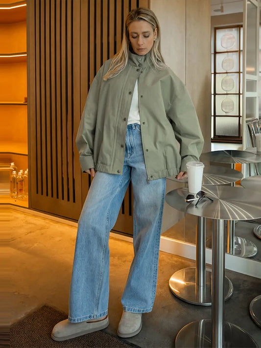 Elegant Stand Collar Zip Jacket