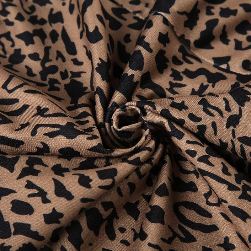 FAGADOER Fashion Leopard Print 2 Piece Sets Women Outfit Long Sleeve Crop Top + Low Waist Skinny Pants Suits Female Streetwear