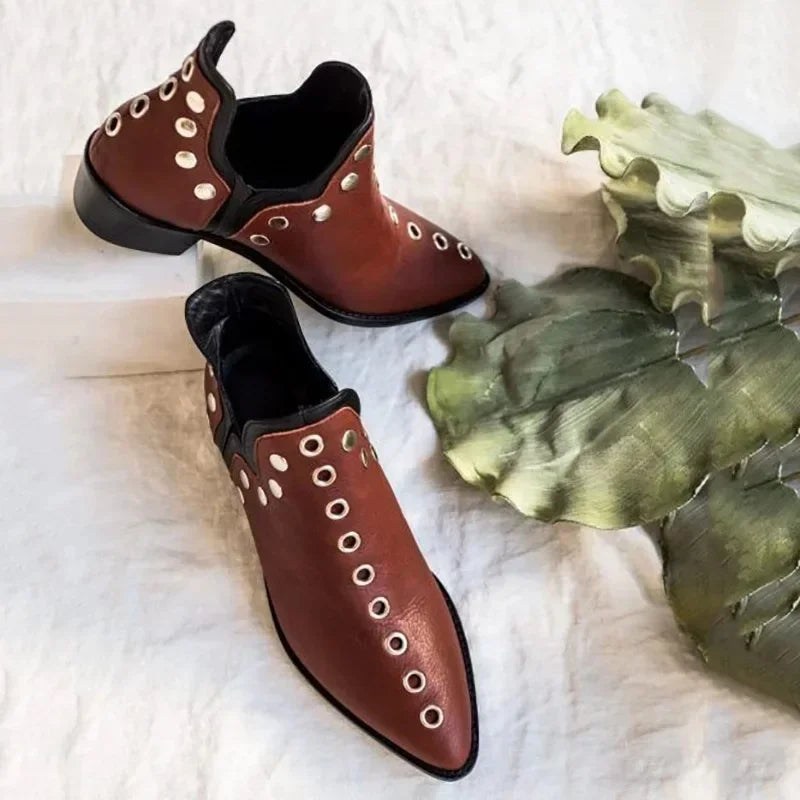 Slip On Pointed Toe Rivets Ankle Boots