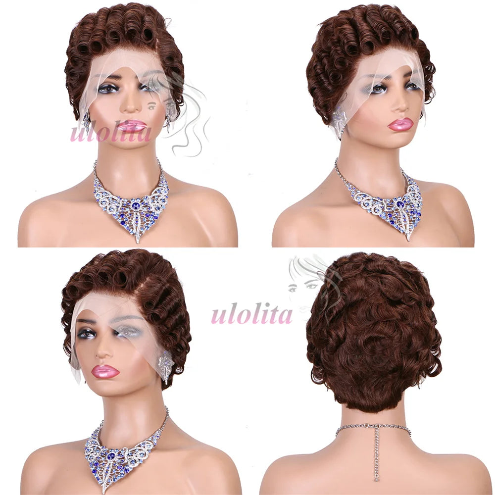 Pixie Cut Short Curly Lace Front Human Hair Wig for Women