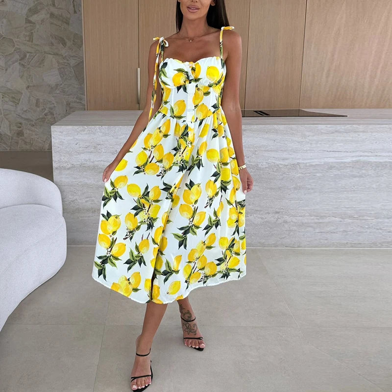 Summer Beach Holiday Dress Women Sleeveless Midi Dresses For Women Elegant A-line Bohemian Dress Women Party Vestidos
