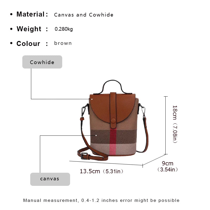 Compact Plaid Patchwork Canvas Crossbody Bag for Women