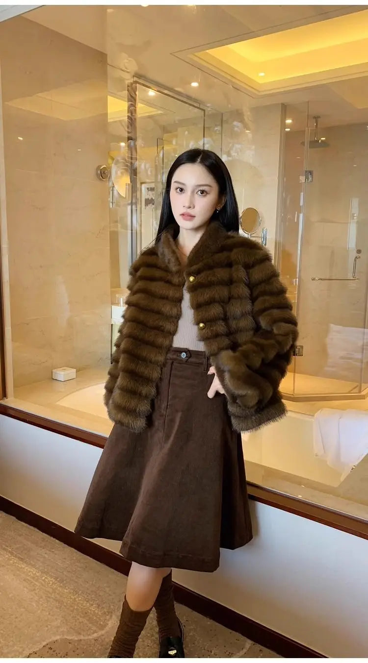 Faux Fur Coat for Women,Single Breasted Jacket,Thicken Warm,High Quality,Preppy Style, Female Clothes,New,Winter,2025