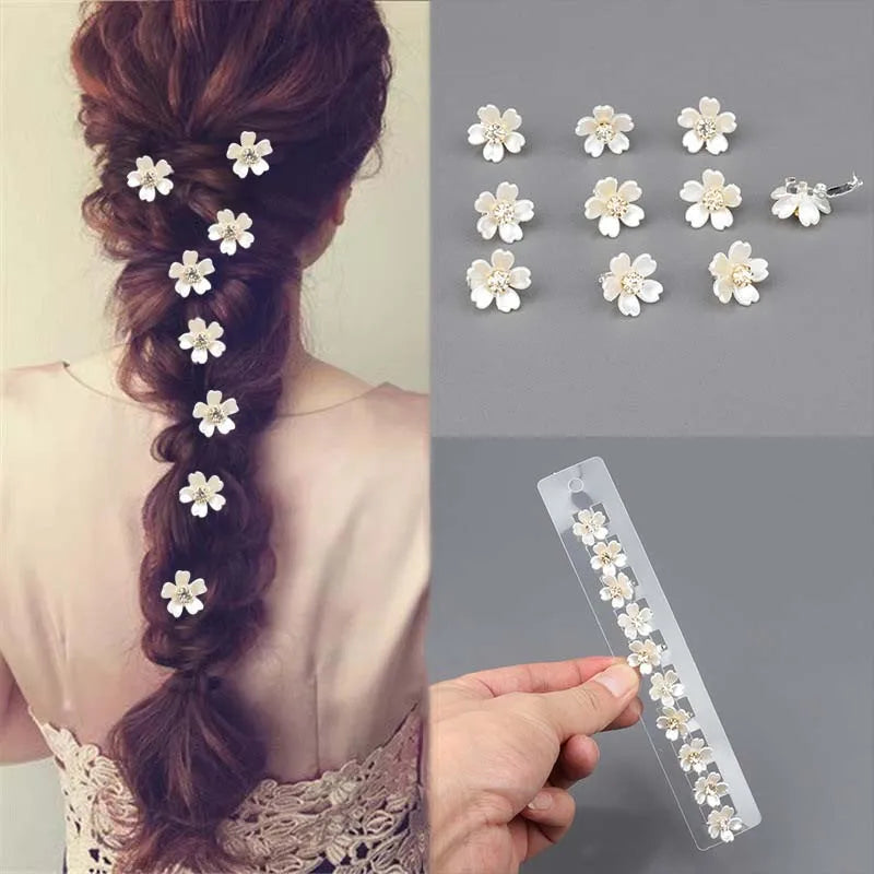 White Petal Rhinestone Hair Rings