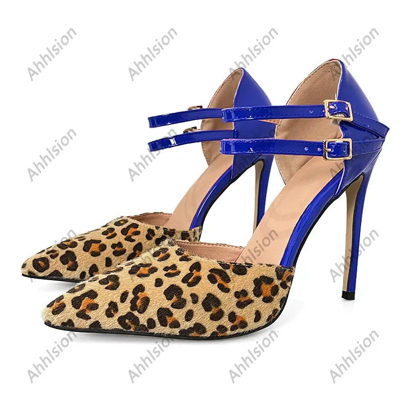 Red Elegant Pointed Toe Buckle Strap Heels for Women