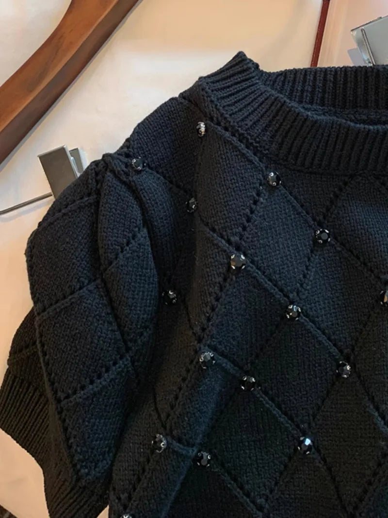 Vintage Knit Short Sleeve Cropped Sweater for Women