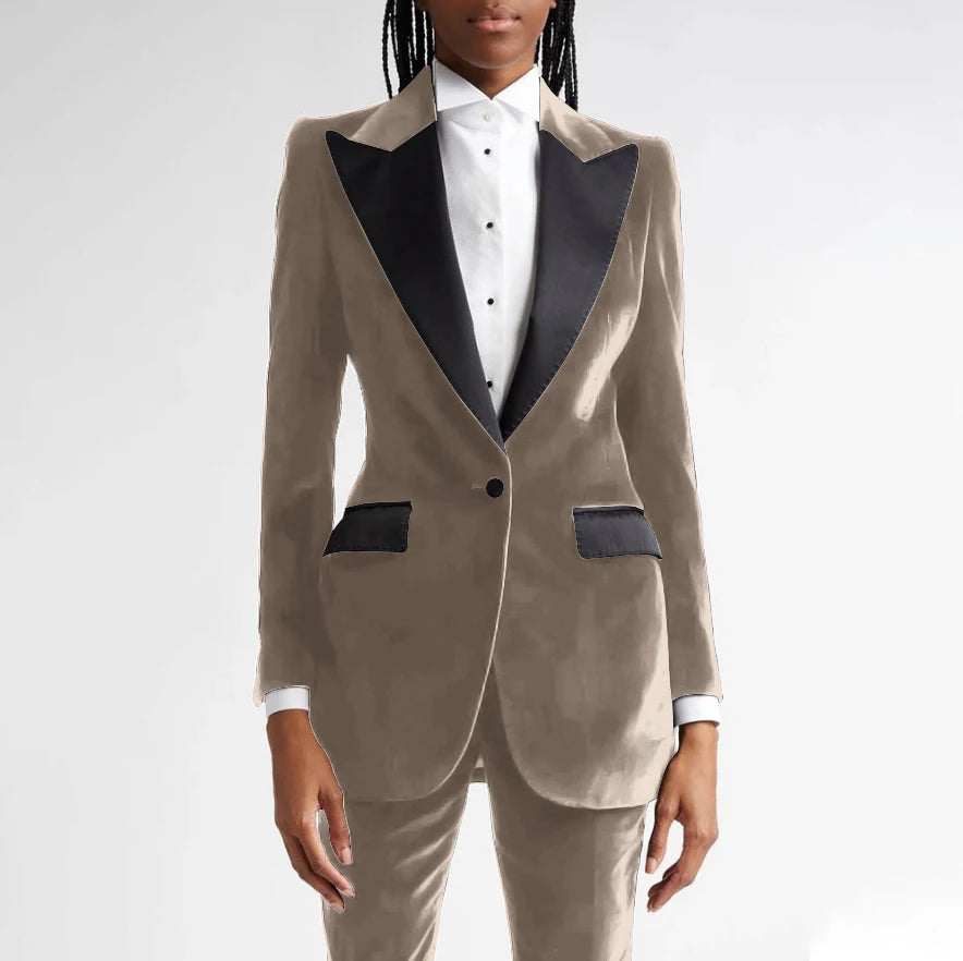 Classic Black Flannel Two Piece Business Suit For Women