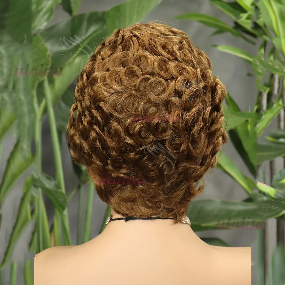 Short Layered Curly Pixie Lace Frontal Wig for Women