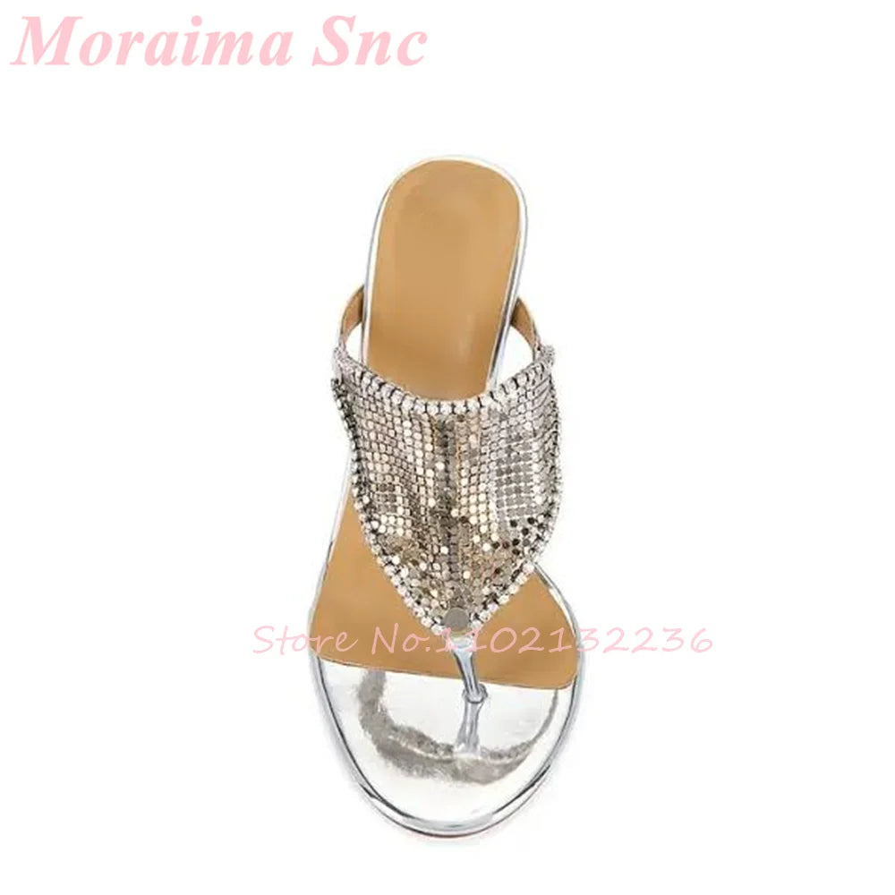 Mirror Silver Metallic Stiletto Heel Mule Sandals For Women