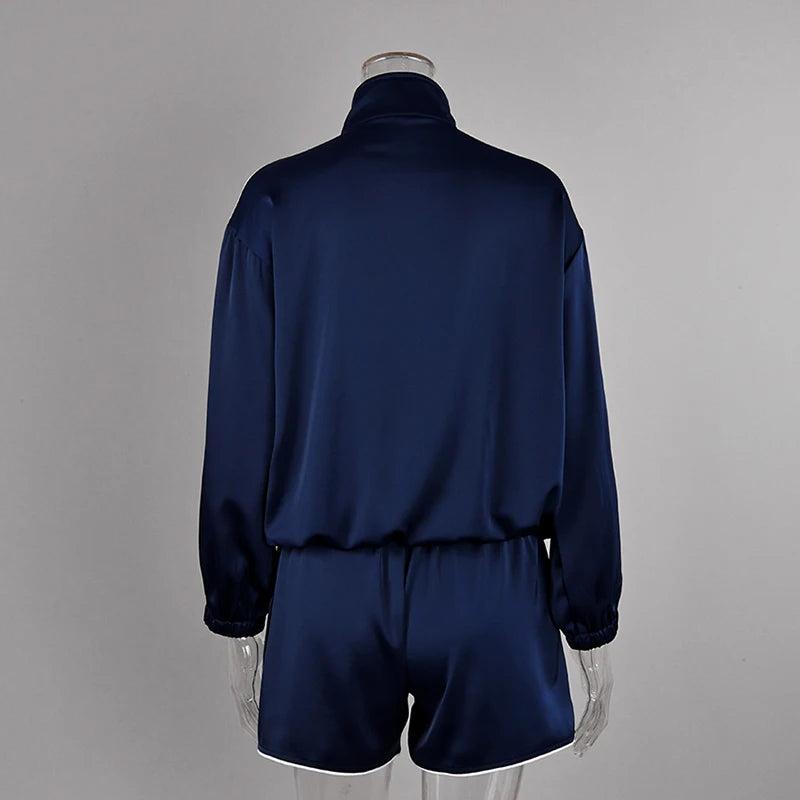 Relaxed Fit Casual Solid Coat Shorts Set for Women