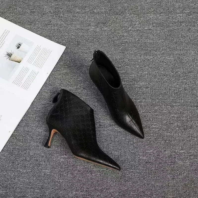 Chic Pointed Toe Kitten Heel Ankle Boots for Women