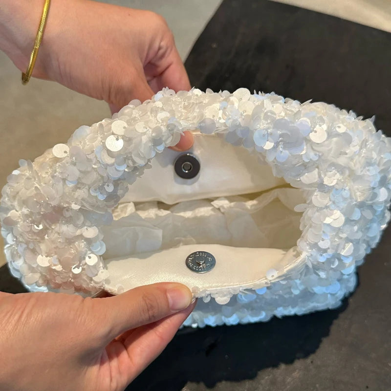 Luxury Pearlescent Sequin Party Wallet Crescent Shape Exquisite Elegant Evening Clutch Bag Summer Beach Wed Shoulder Bag Handbag