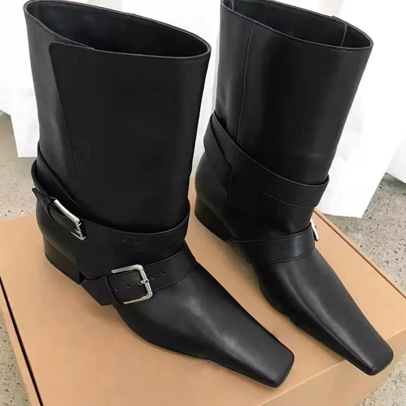 Vintage Suede Square Heel Boots