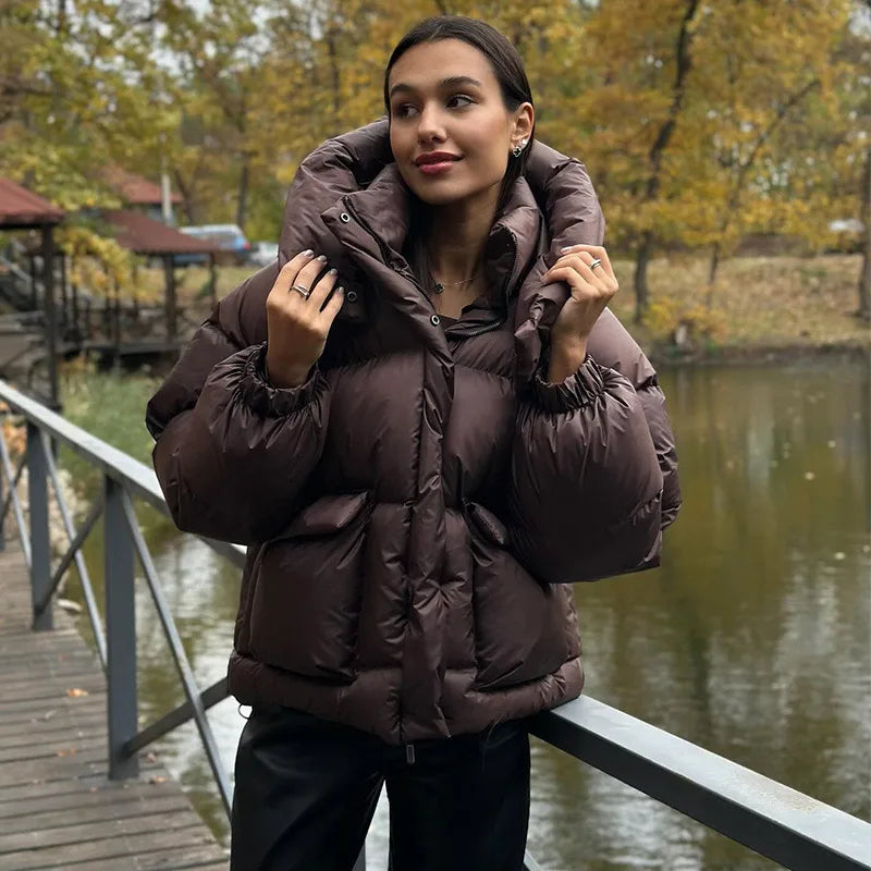 Casual Leopard Print Hooded Puffer Jacket For Women