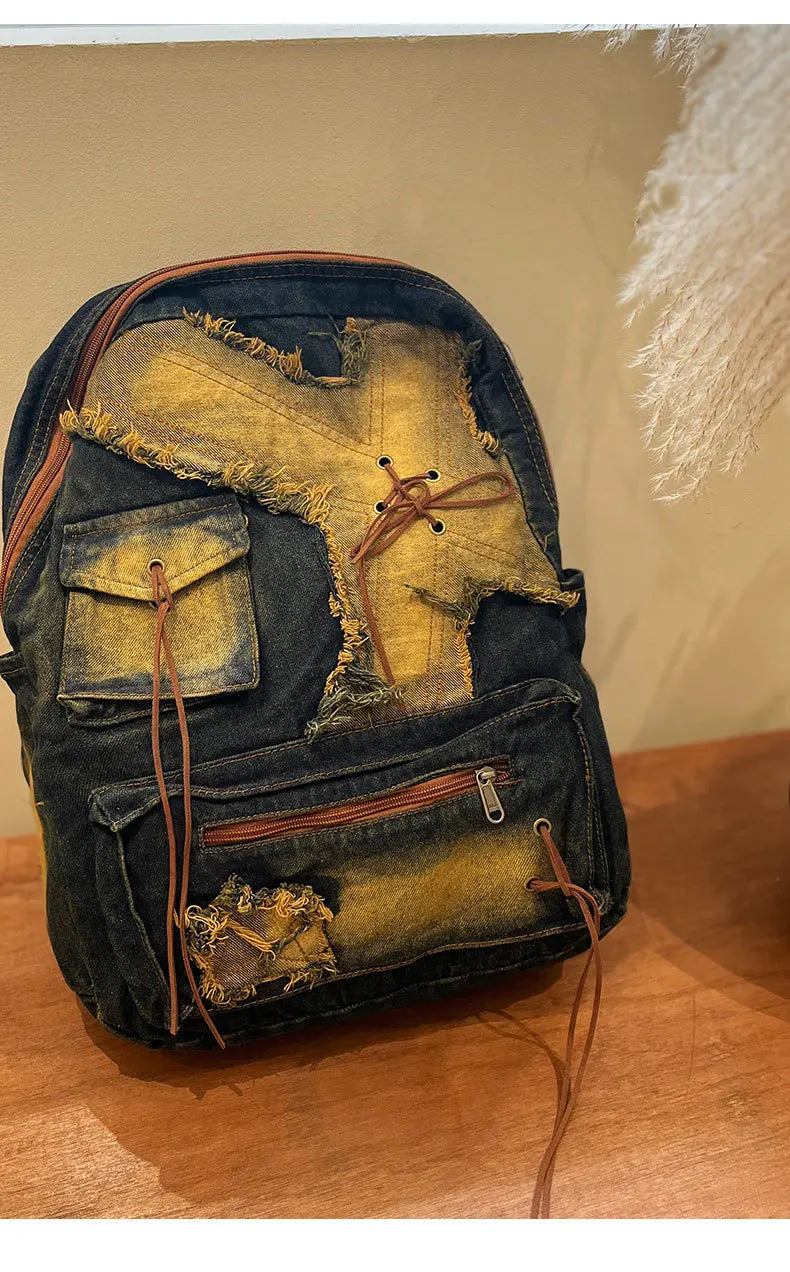 Washed Denim Backpack With Large Capacity for Women