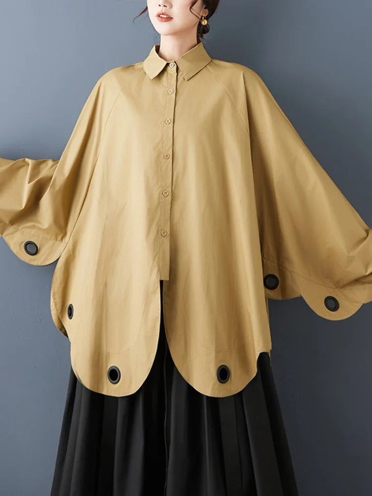 Casual Loose Batwing Sleeve Button Polo Shirt for Women