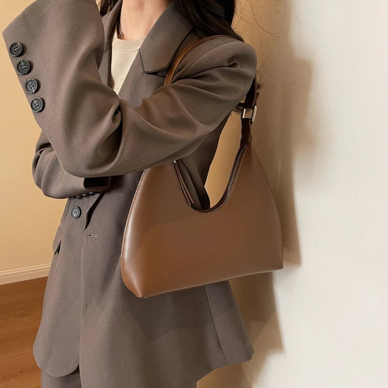 Minimalist Pure Color Polyurethane Leather Shoulder Bag for Women