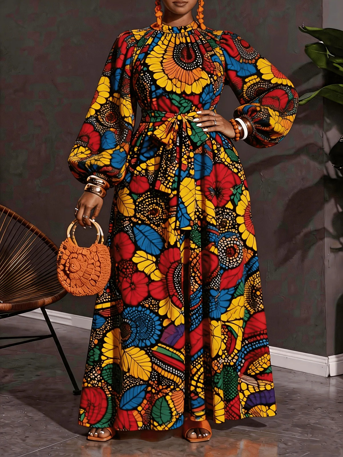 Traditional African Print Dashiki Maxi Dress for Women