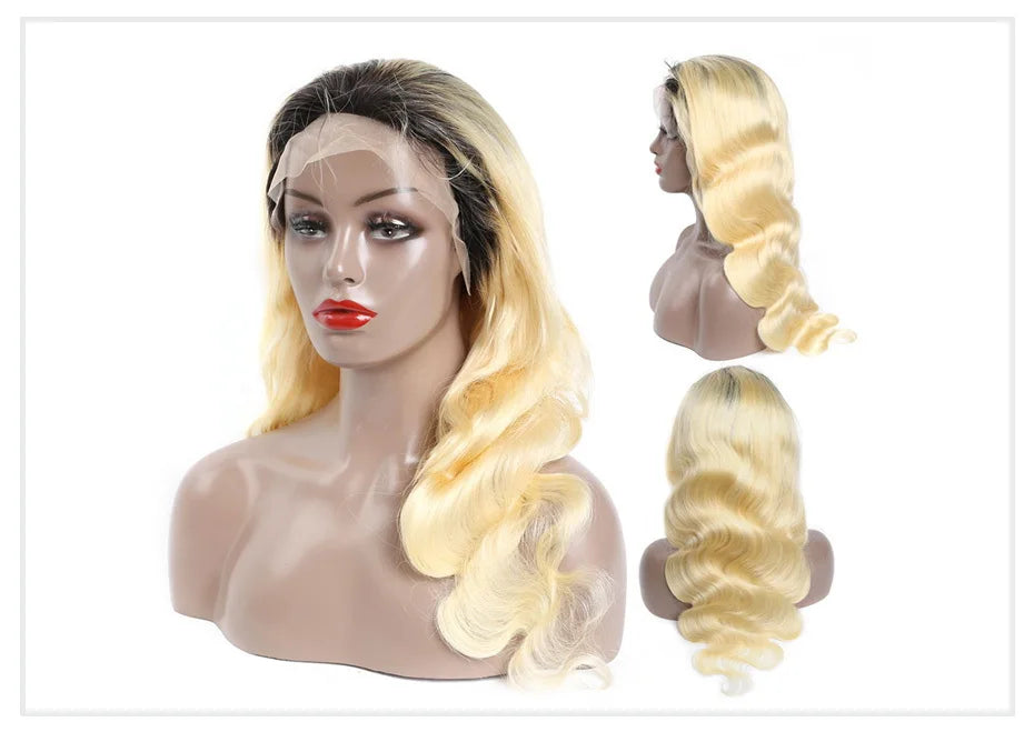 13x6 Lace Frontal Wig Brazilian Straight Full Lace Human Hair Wig 2 Tone Dark Root 1B 613 Ombre Blonde Lace Front Wigs for Women
