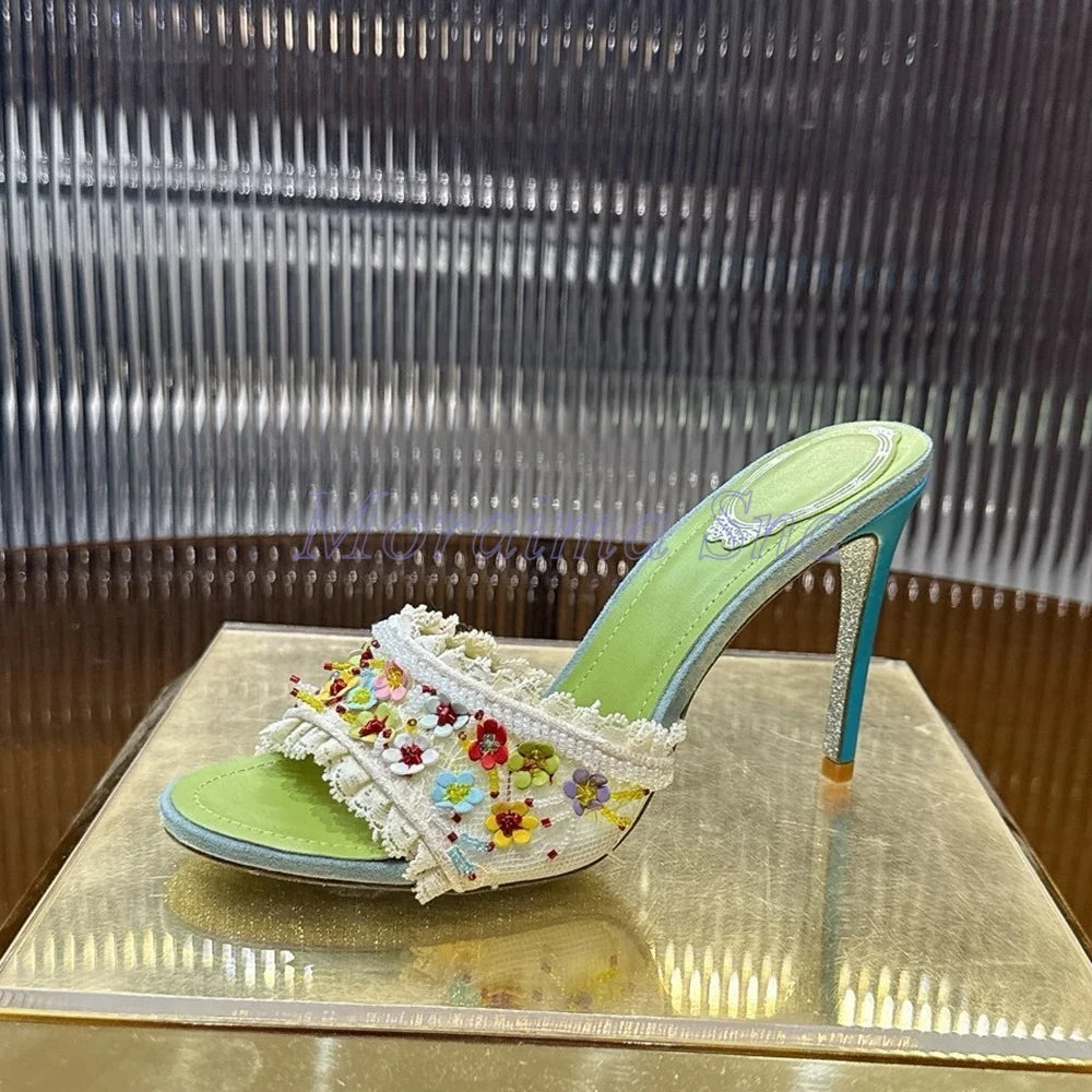 Chic Open Toe Floral Lace Trim Flat Sandals for Women