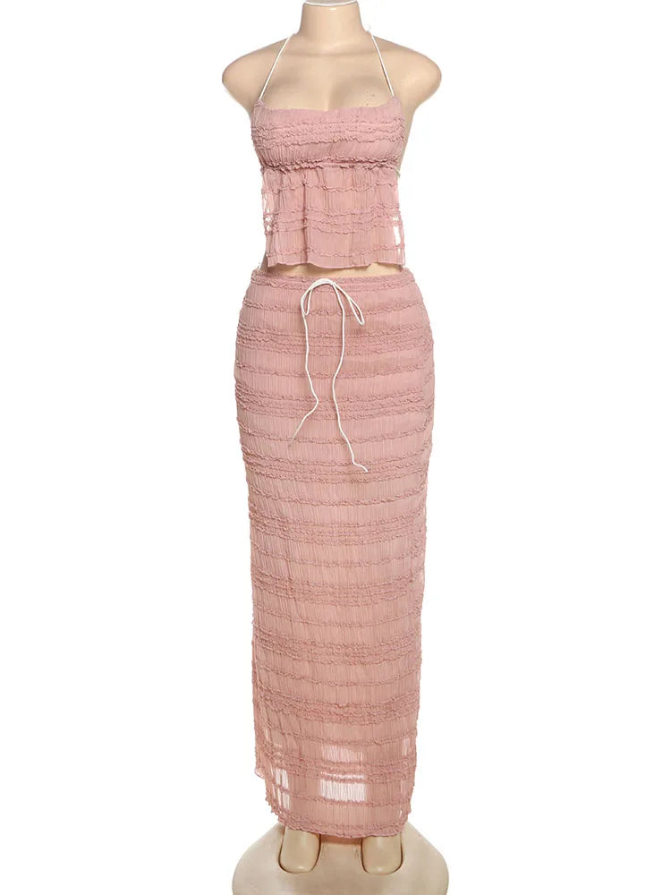 Elegant Backless Halter Two Piece Skirt Set for Women