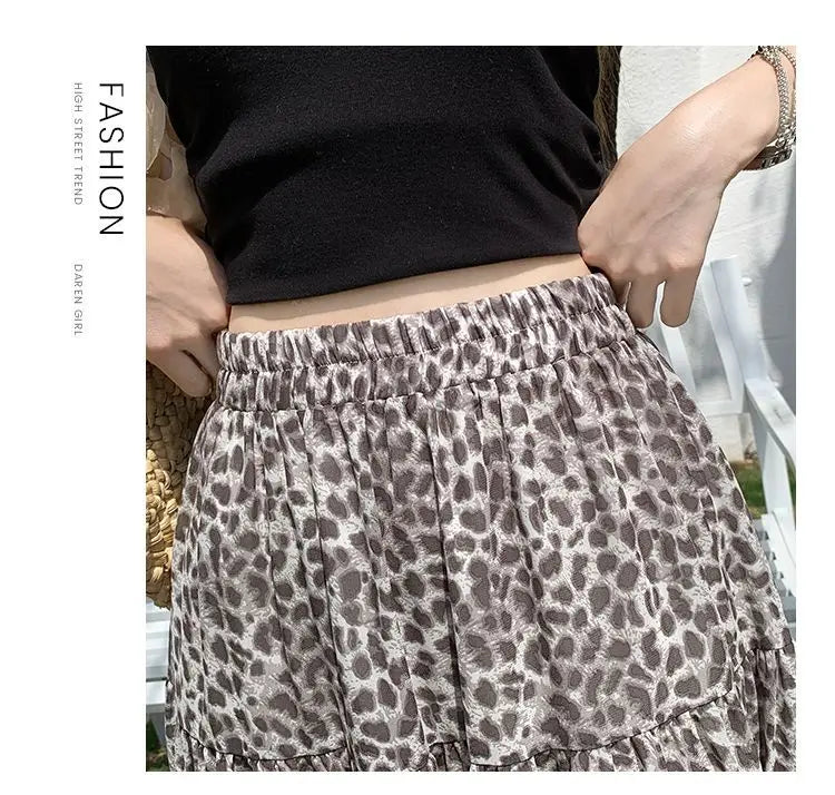 Vintage Leopard Print Tiered Maxi Skirt For Women