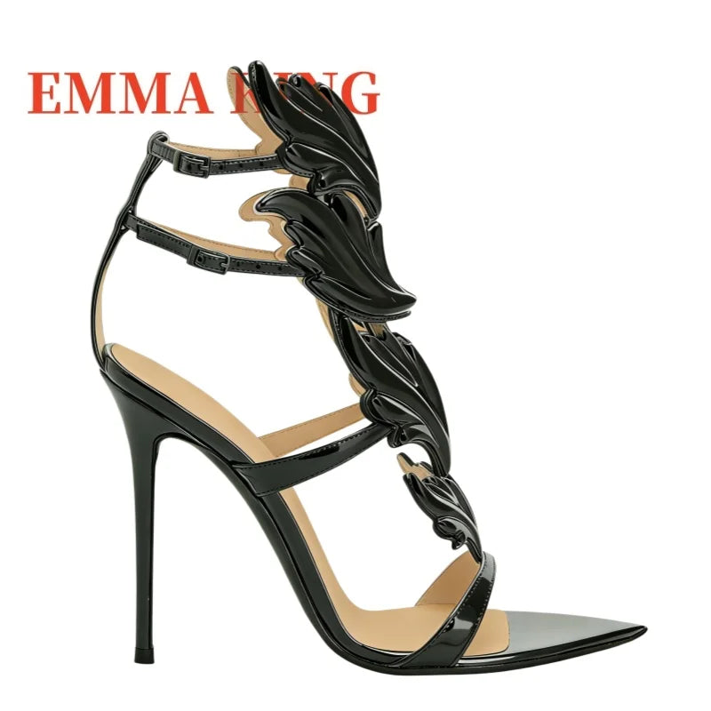 Metallic Winged Ankle Strap High Heel Sandals for Women