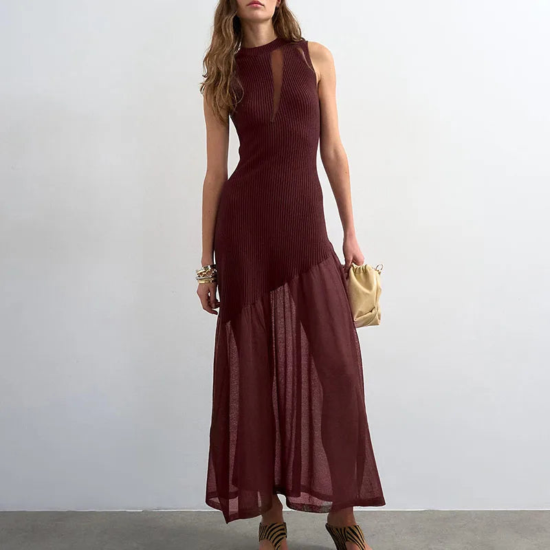 Sleeveless Mesh Patchwork A-Line Dress