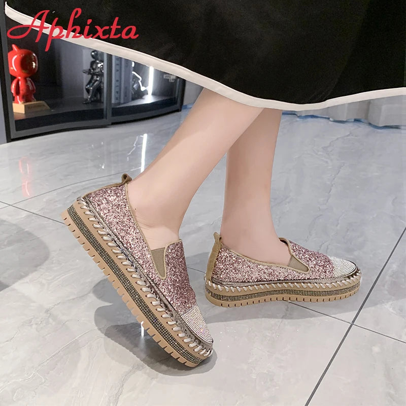 Soft Faux Leather Sequined Platform Loafers For Women