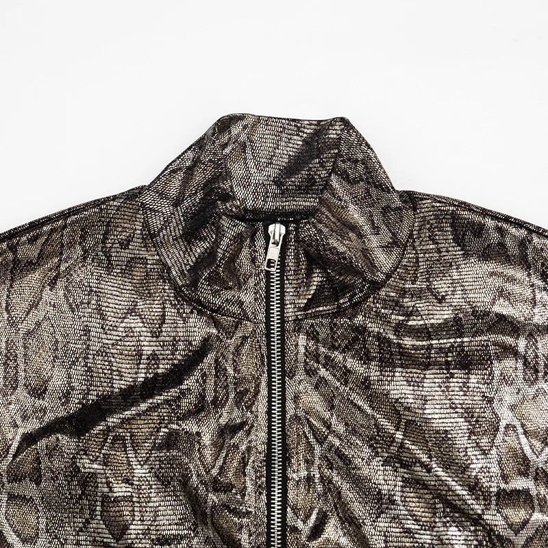 Metallic Leopard Crop Jacket And Pants Set for Women