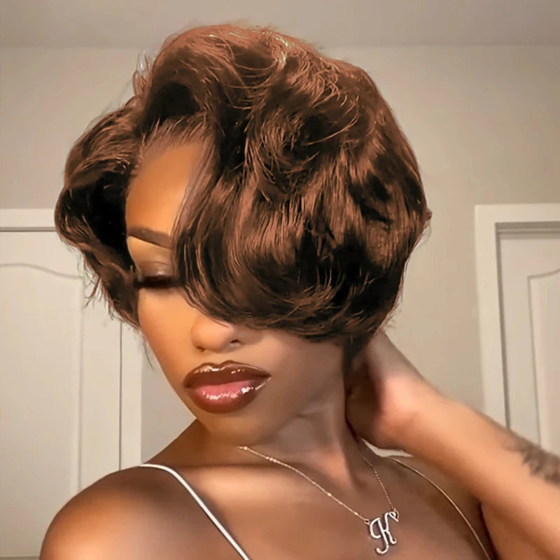 Short Pixie Lace Front Bob Wig With Human Hair for Women