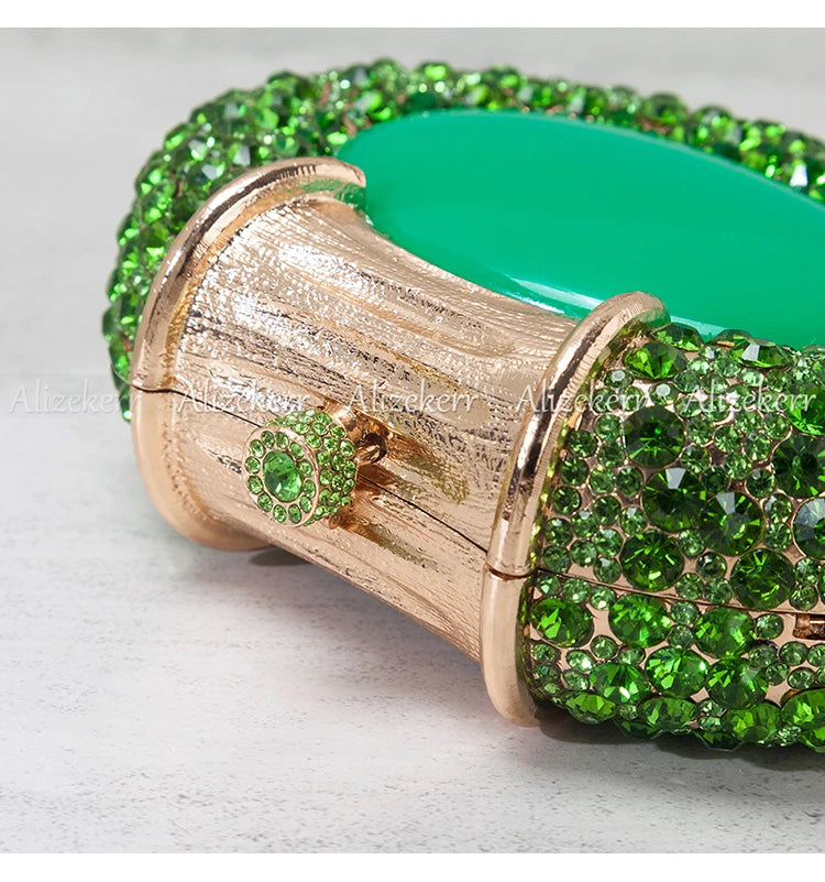 Shimmering Crystal Embellished Oval Evening Clutch for Women