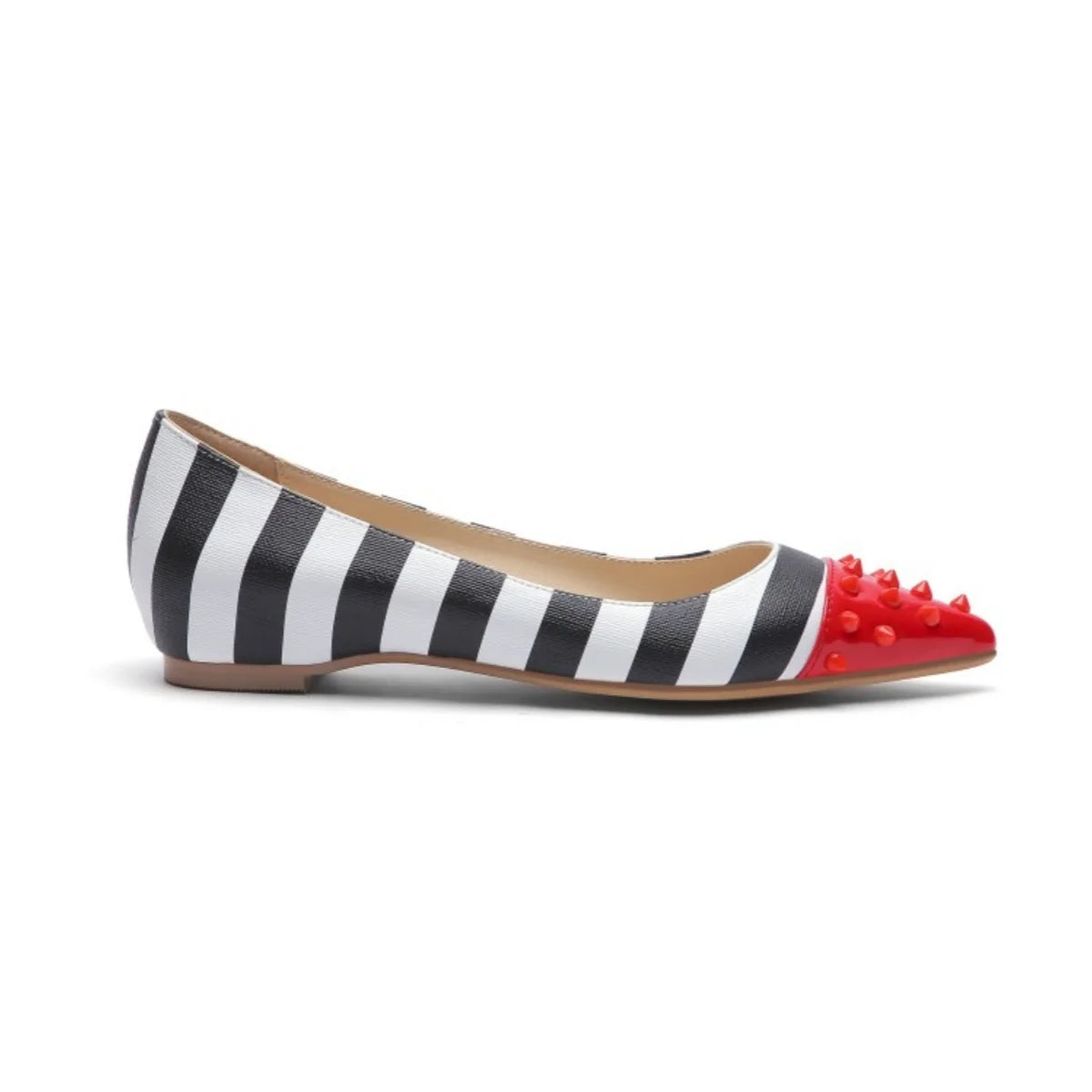 Sleek Pointed Toe Zebra Print Spiked Flats for Women