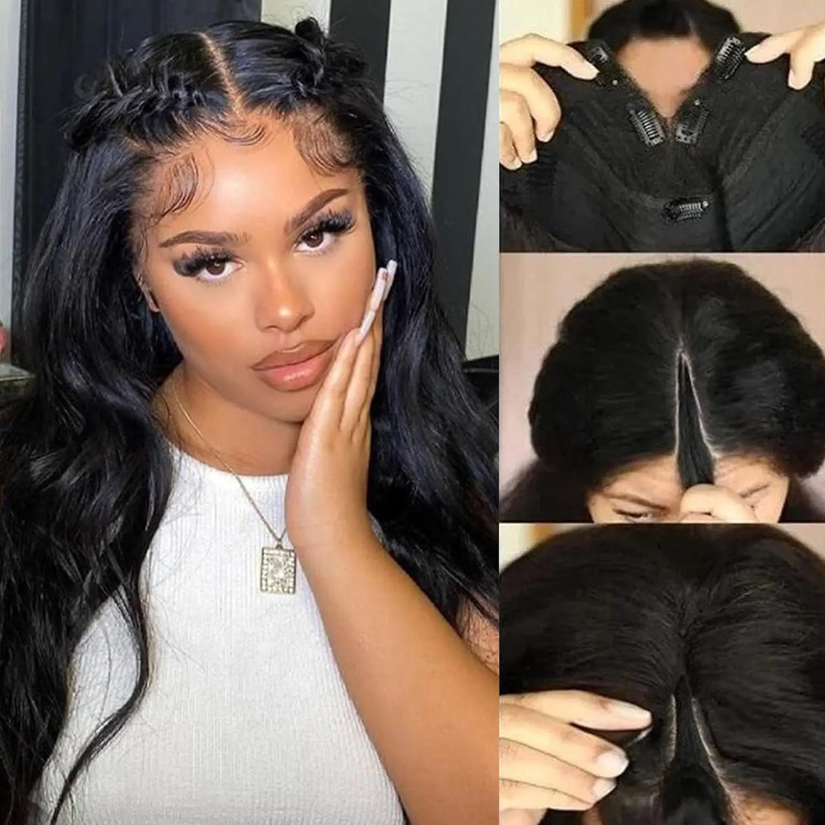 V Part No Leave Out Long Wavy Synthetic Wig for Women