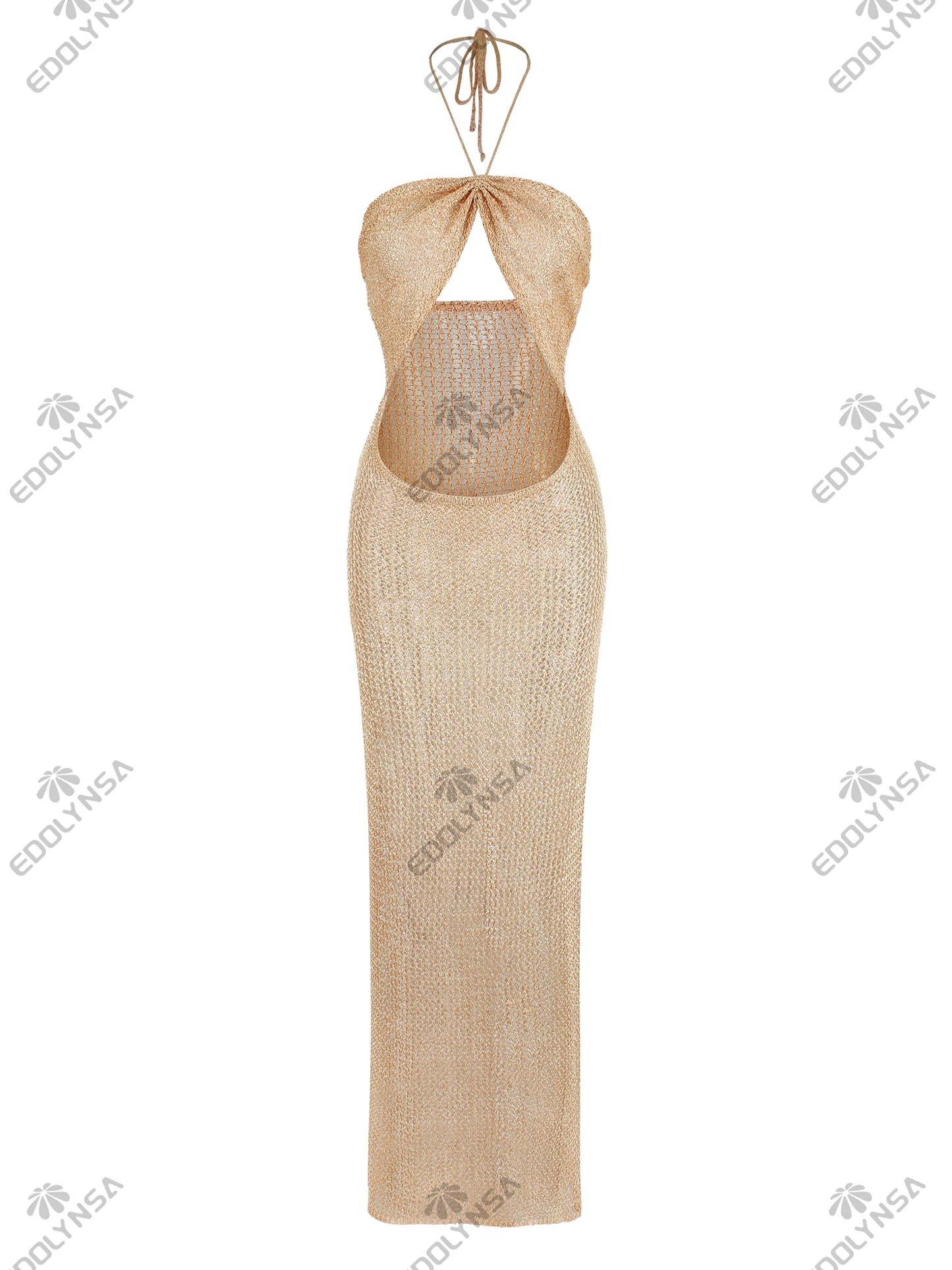 Sexy Knit Halter Neck Cut Out Beach Maxi Dress 2025 Summer Swimsuit Cover Up Women's Solid Colour Vacation Party Outfit K232
