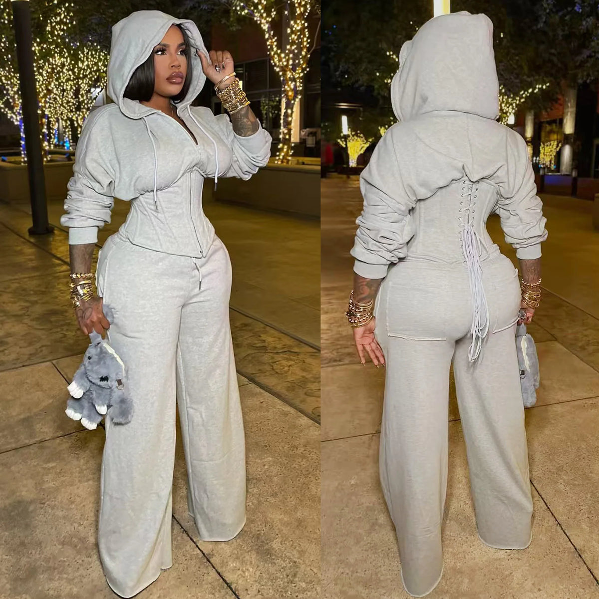 Loose Fit Hoodie And Jogger Tracksuit Set for Women