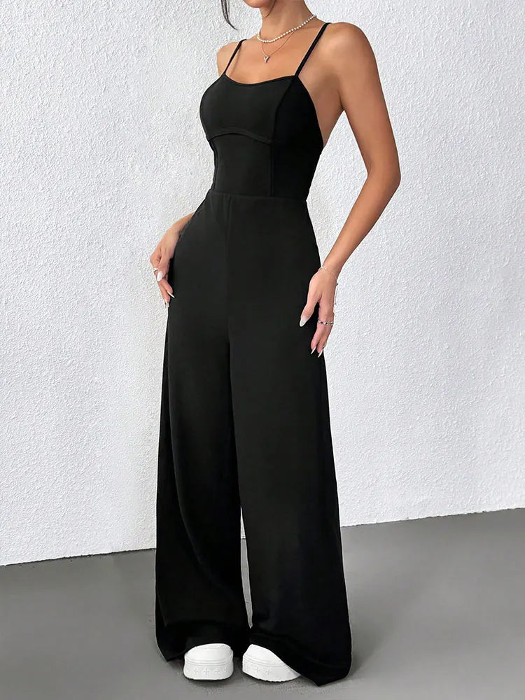 Summer New Women Sling Jumpsuits Streetwear Fashion Casual Slim Jumpsuits Black Sexy Backless V-Neck Sleeveless Female Clothing