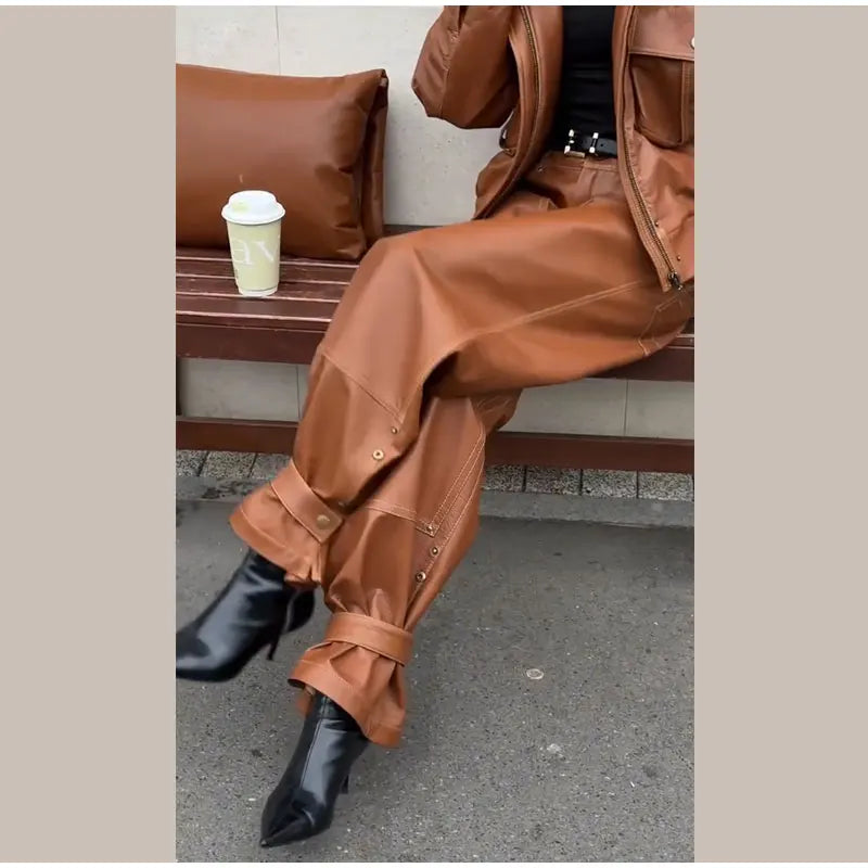 Fur Collar Women 's Leather Jackets Vintage Hooded Zipper Pockets Full Sleeve Jackets Lady 2025 New Woman Winter Coats Outwears