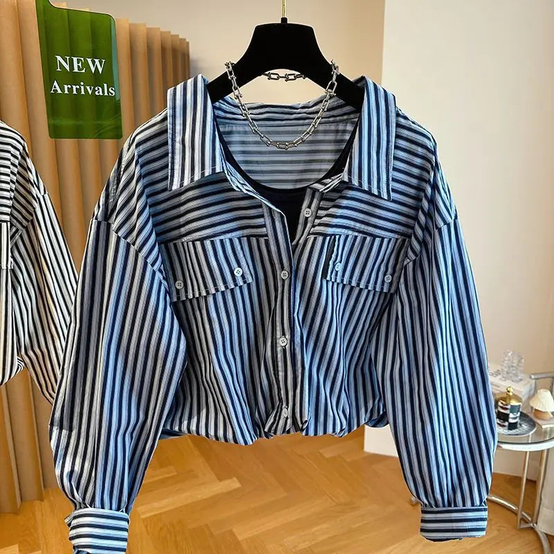 Loose Striped Spliced Lightweight Polyester Tank Top for Women