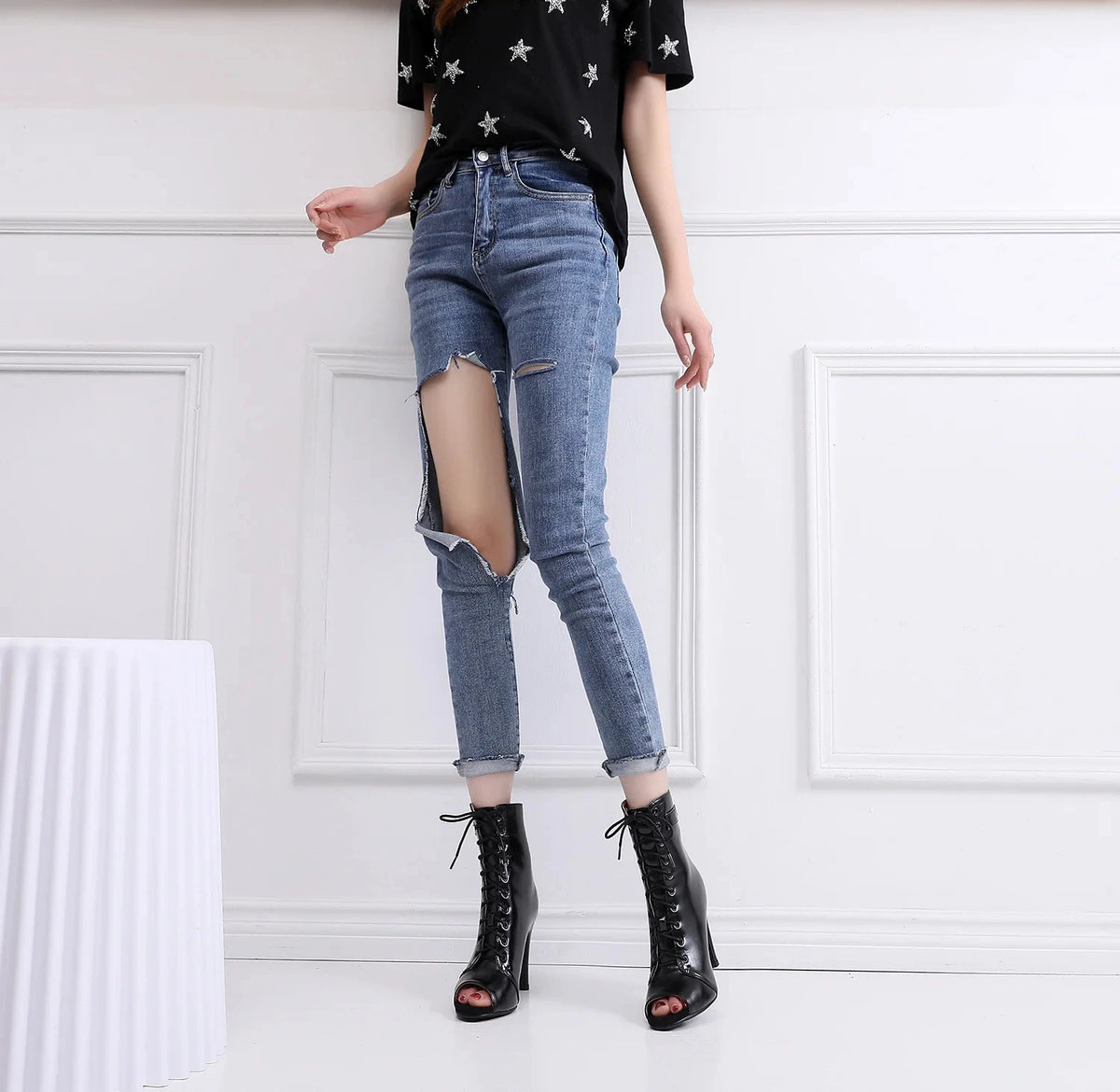 High Heel Jazz Dance Ankle Boots With Zipper for Women
